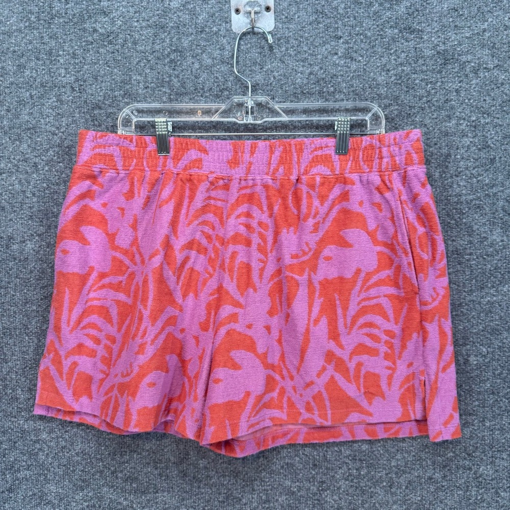 Marine Layer Shorts Women XL Pink Palm Terry Cloth Lounge Beach Summer Casual